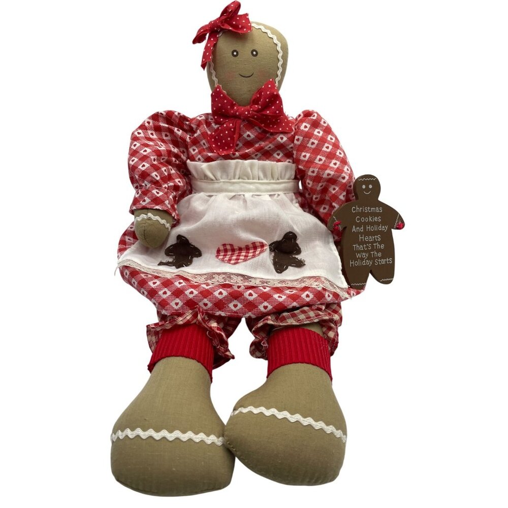 Vintage 1995 House Of Lloyd Christmas Gingerbread Doll, Apron & Bow Shelf Sitter